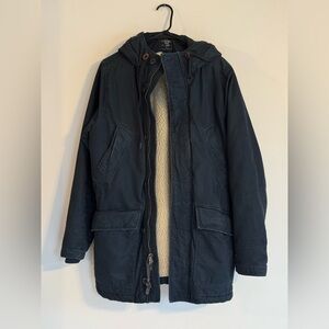 Abercrombie & Fitch Vintage Men’s Medium Navy Hooded Jacket Parka Sherpa